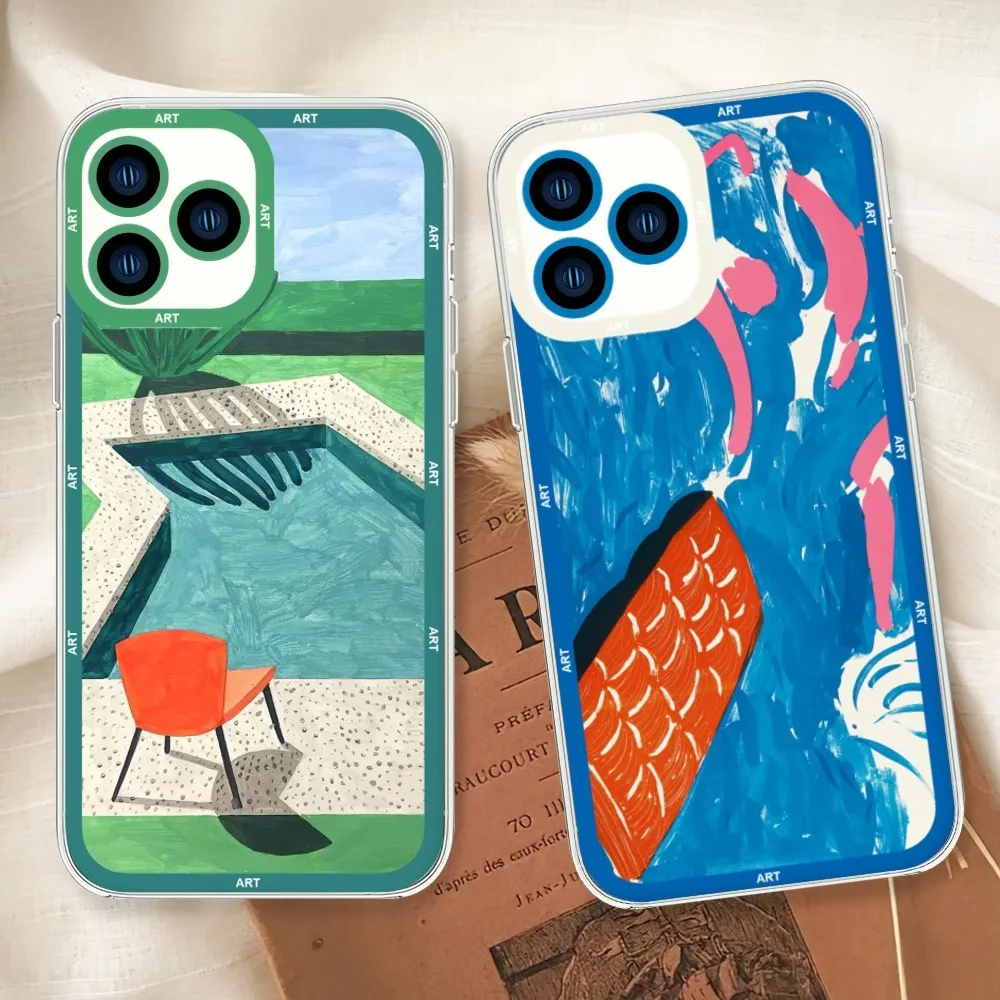 David Hockney Art Phone Case For iphone 11 12 13 14 15 Mini Plus Pro Max Transparent Shell