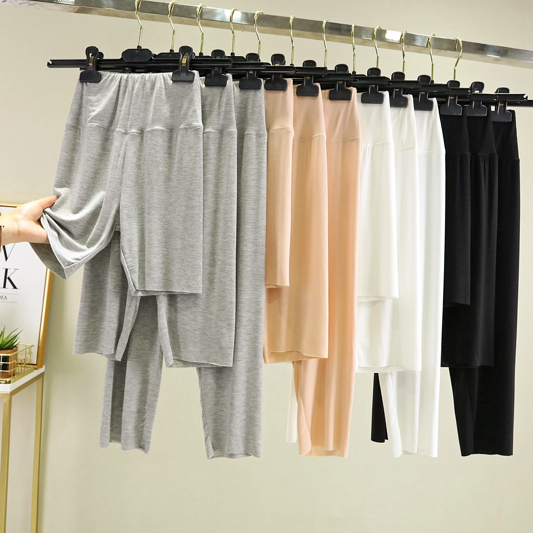High Waist Modal Safety Pants Women's Summer Large Size Elastic Non-Curl Thin Bottoming Pants Abdomen Shaping Anti-Light