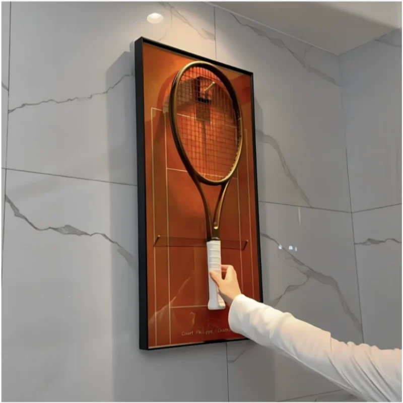 32 Inches Tennis Masters Open Framed Exhibition Painting With Tennis Racket Displayed On The Wall As A Frame