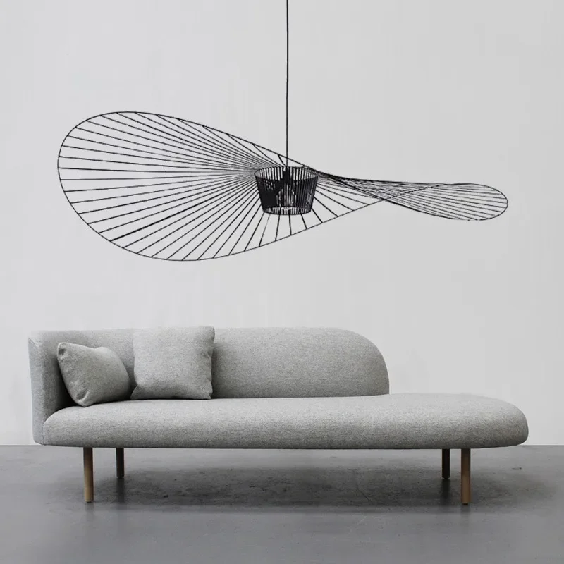 

Nordic Vertigo Straw Hat Pendant Lights French Fabric for Restaurant Artistic and Creative Living Room Bedroom Hoom Decor Lamp