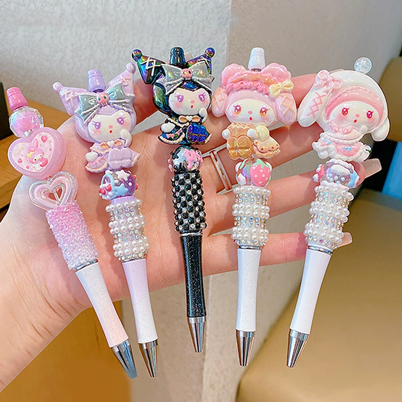 Sanrio Bead String Pen Kawaii Hello Kitty Cinnamoroll Cute Cartoon DIY Pen Pompompurin Kuromi My Melody Stationery Birthday Gift