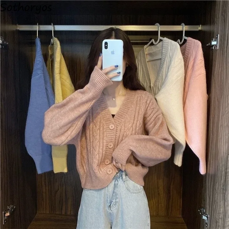 V-neck Long Sleeve Cardigans Women Candy Colors Sweet Soft Stretchy Knitwear Gentle Short Sweater Design Pearls Elegant Cardigan