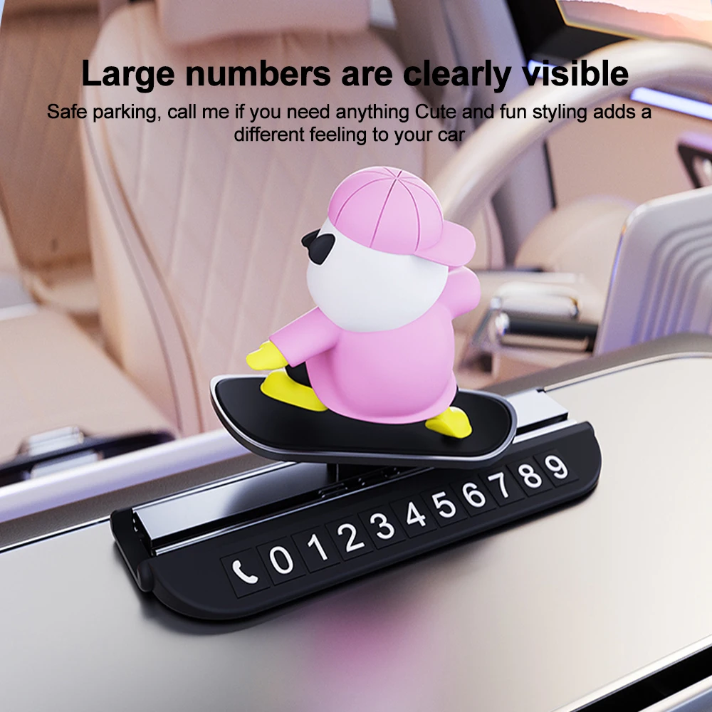 Car Ornaments Sliding Skateboard Bear Car Hidden Mobile Number Plate Temporary parking License Plate Car Interior Decorations