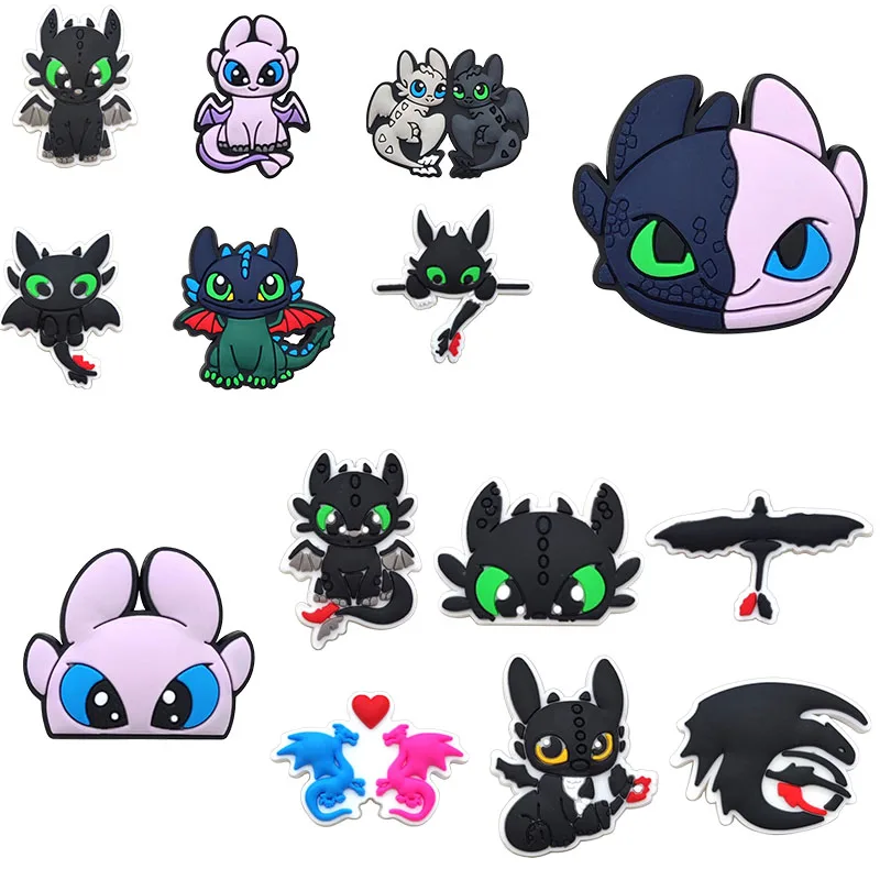 

14pcs cute Toothless Dragon Shoes Charm Clog Decorations PVC Shoe Accessories Buckle Garden Sandals Charms for Wristband gift