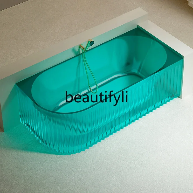 Transparent resin bathtub Free-standing large-capacity double bathtub against the wall