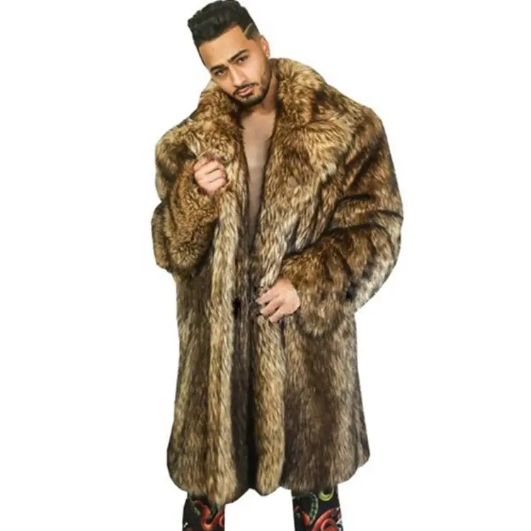 Trendy Men 2024 Autumn Winter Thickened Warm Imitation Fur Coat Long Sleeve Trench Coat Over Size Long Hair Plush Leather Jacket