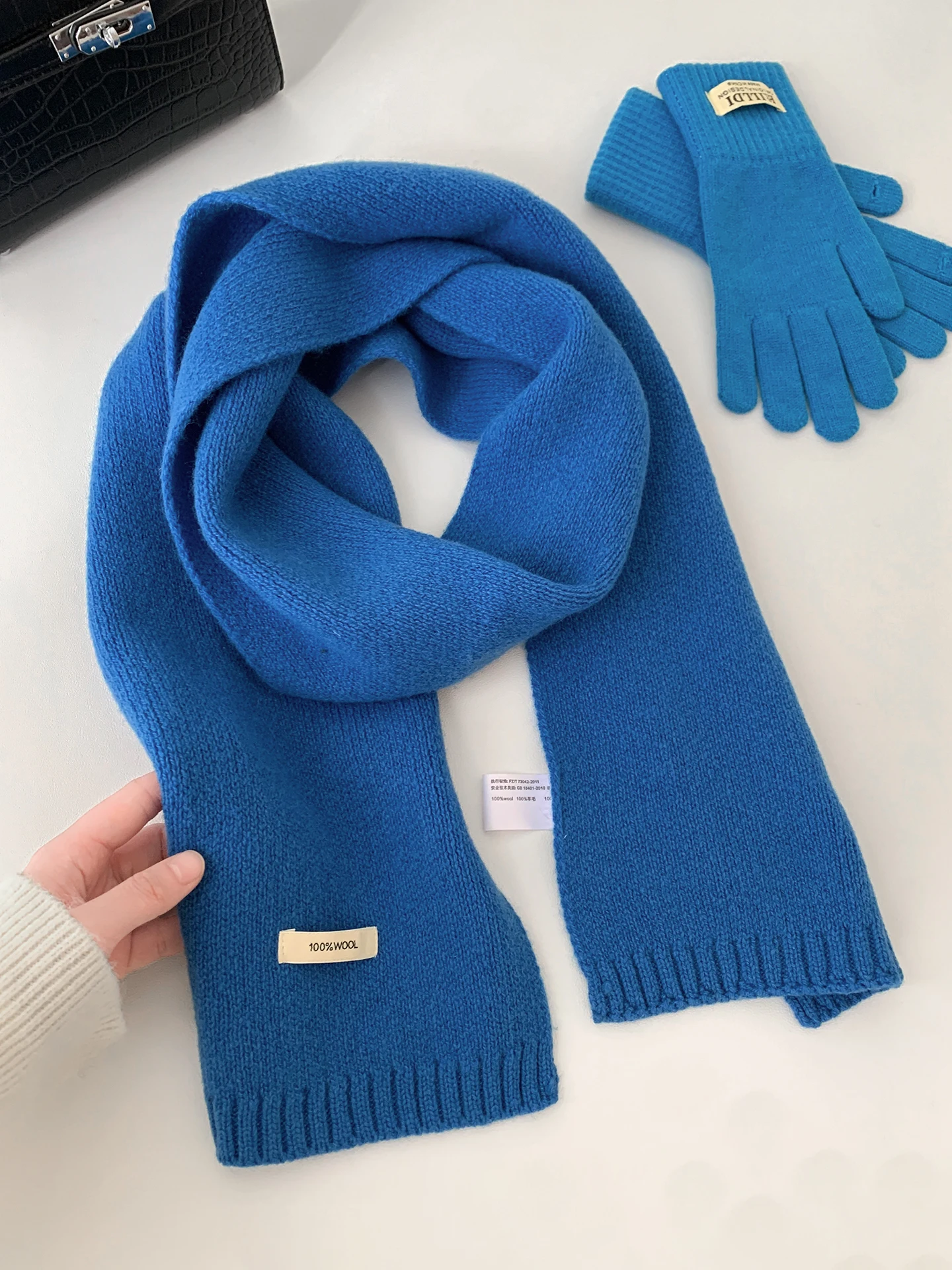 100 Wool Blue Knitted Scarf Women's Winter Korean Style Warmth Cold Resistance Knitted Neck Warmer Long Rectangle Shape
