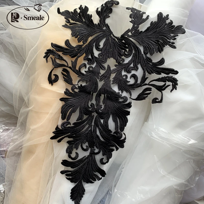 Crypto Embroidery Black Ivory Rayon Totem Lace Flower Patch, duża aplikacja, ślubna dekoracja koronkowa, RS2737, 3 kolory