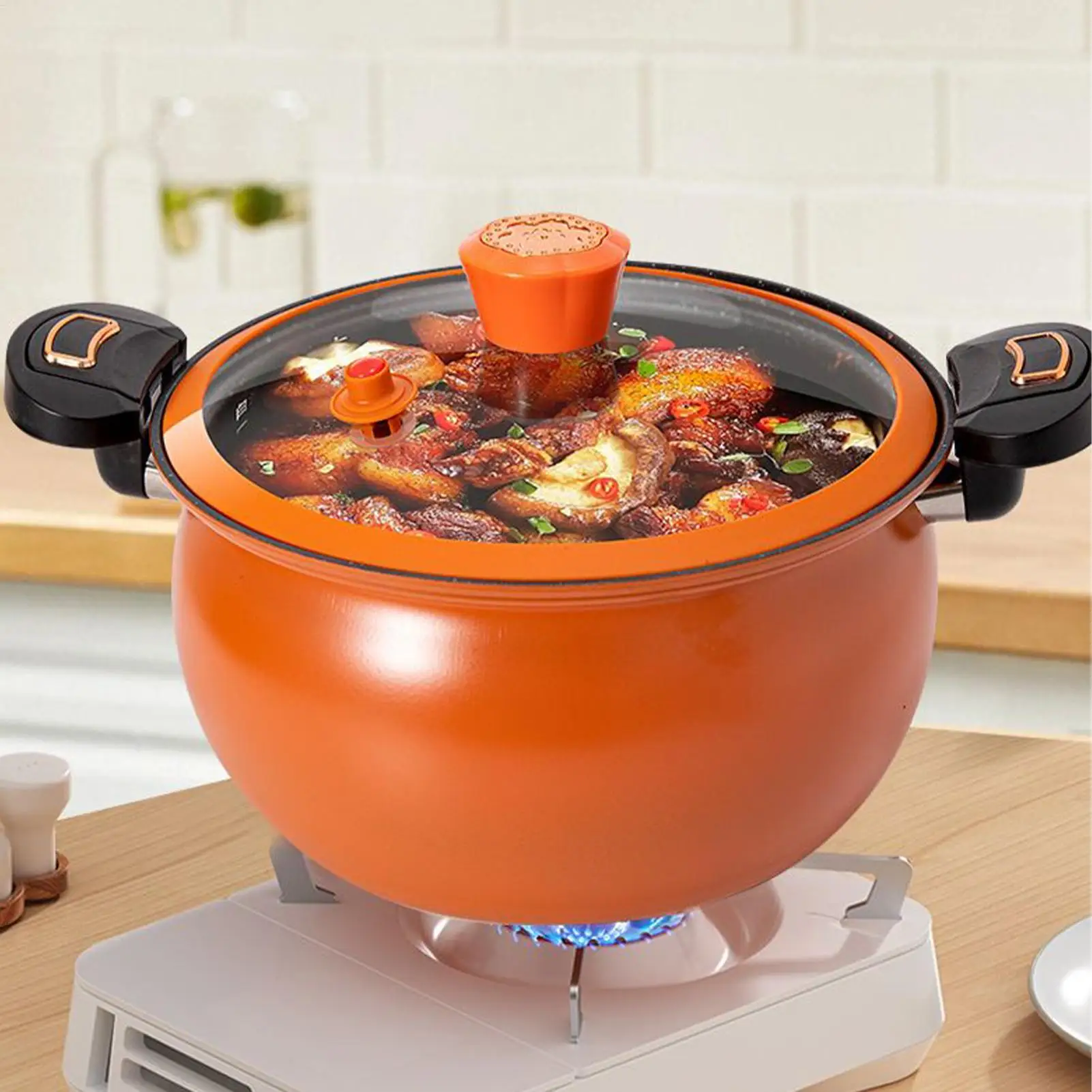 Pressure Cooker Kitchen Cooking Pot Fast Heating Non Stick with See Through Lid for Boil Cook Soup Food Home Induction Stoves