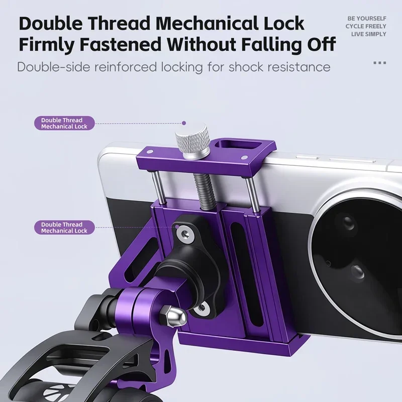 WEST BIKING Foldable Bike Phone Holder Aluminum Alloy Mechanical Lock Anti‑Slip Shockproof 360 Rotatable Adjustable Phone Mount