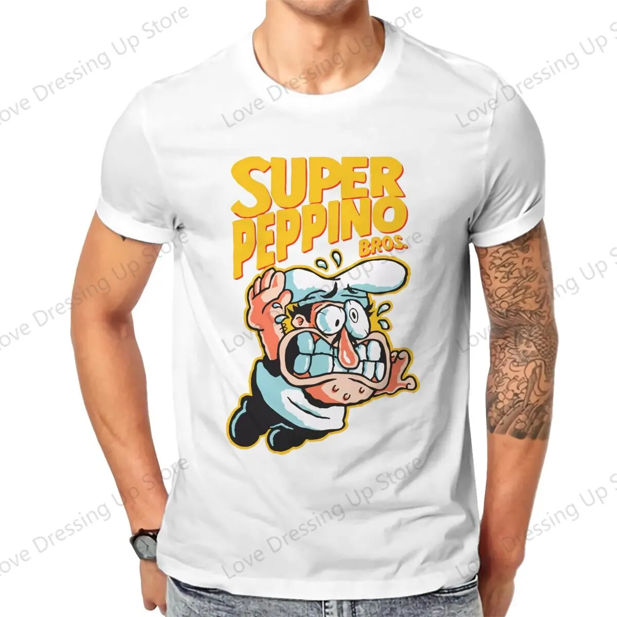 Super Peppino Pure Cotton Summer Short Sleeved  T-shirt Men Women Versatile Pizza Tower Game Summer Creativity  Tops