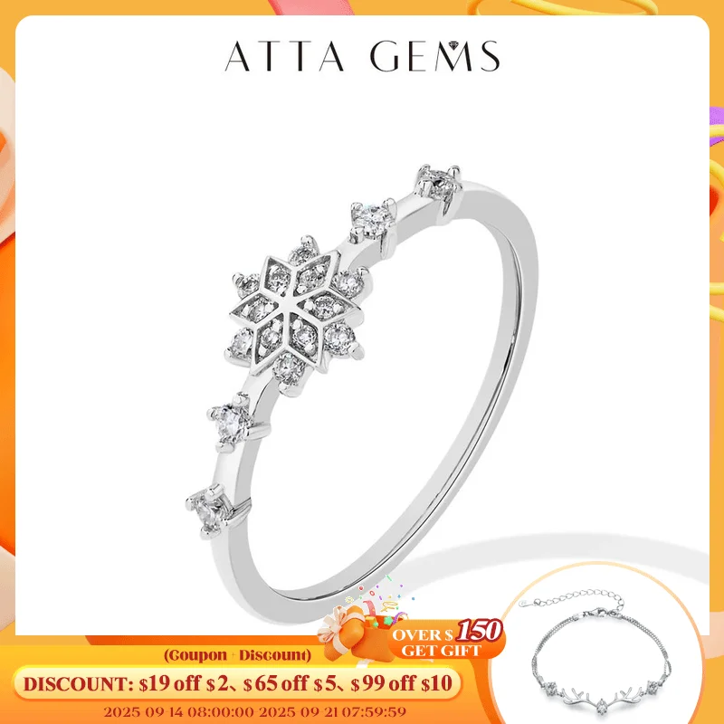 

Attagems Snowflake Shape DVVS1 Moissanite Rings Diamond Round Cut 925 Sterling Silver Gold Plated for Women Wedding Jewelry Gift