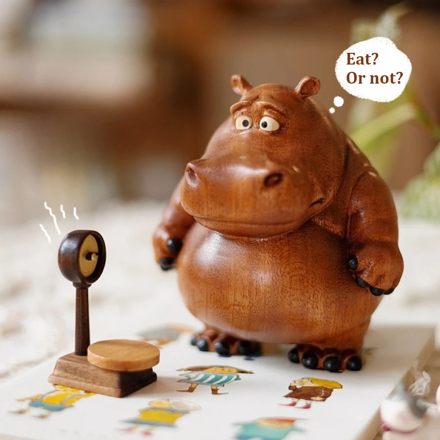 Funny Fitness Exercise Hippo Solid Wood Desktop Decor Figurine Creative Wooden River Horse Home Office Desk Ornament Best Gift