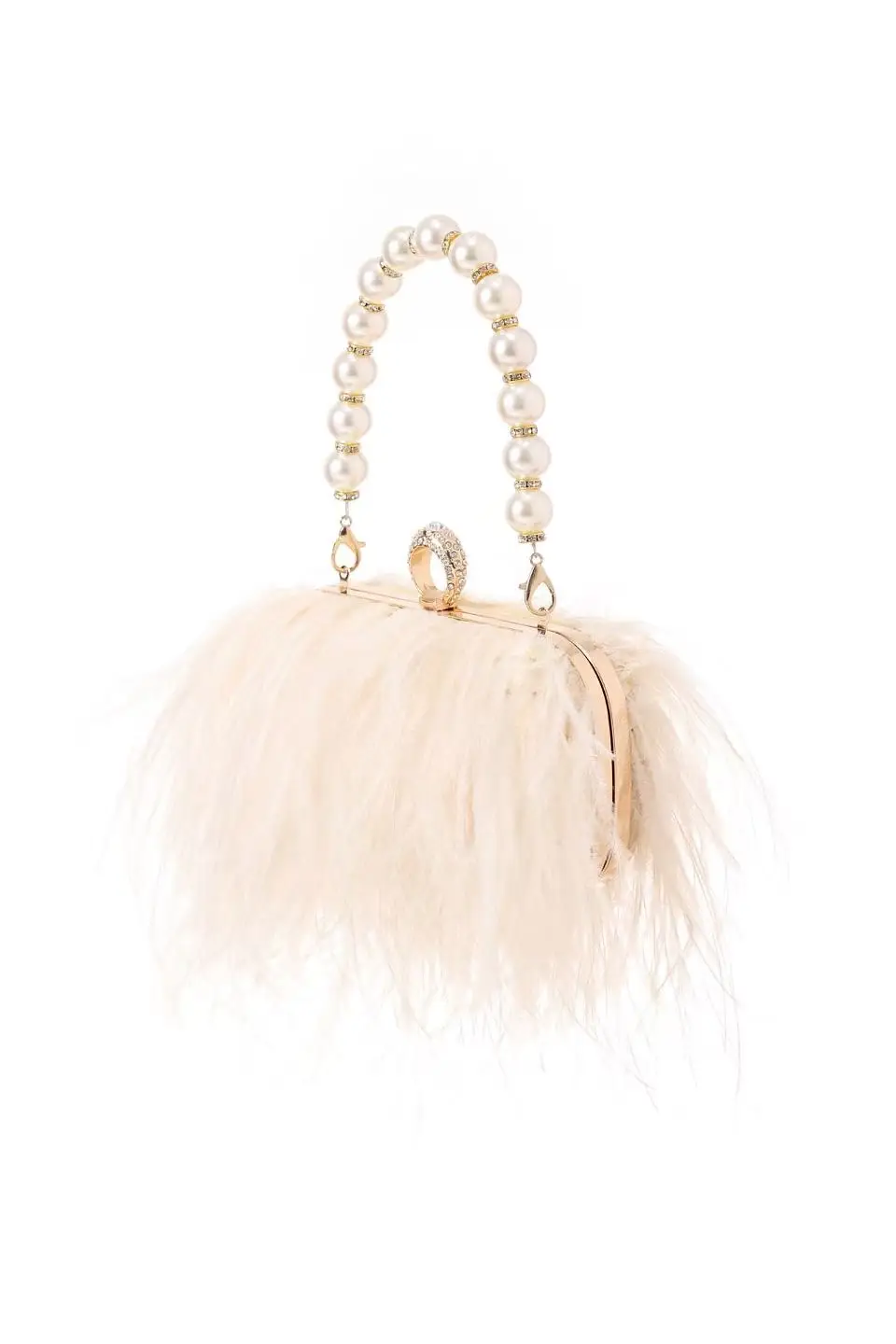 Luxury Real Ostrich Feathers Handbag Pearl Tassel Evening Bags Women's Pouch Purse Pink Green Diamond Clutch Party Messenger Bag