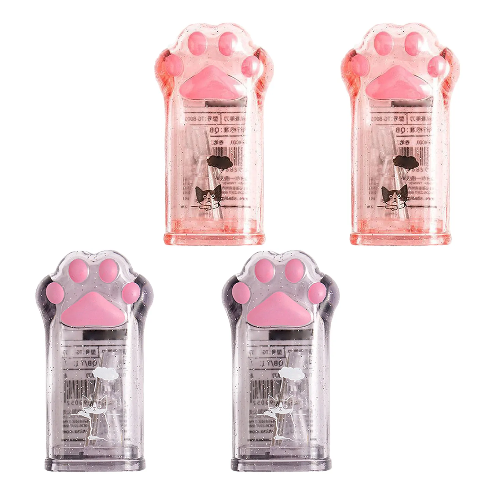 4Pcs Cat Paw Pencil Sharpener Manual for Students Small Portable Sharpeners with Clear Shell Safe Comfortable Grip Lovely