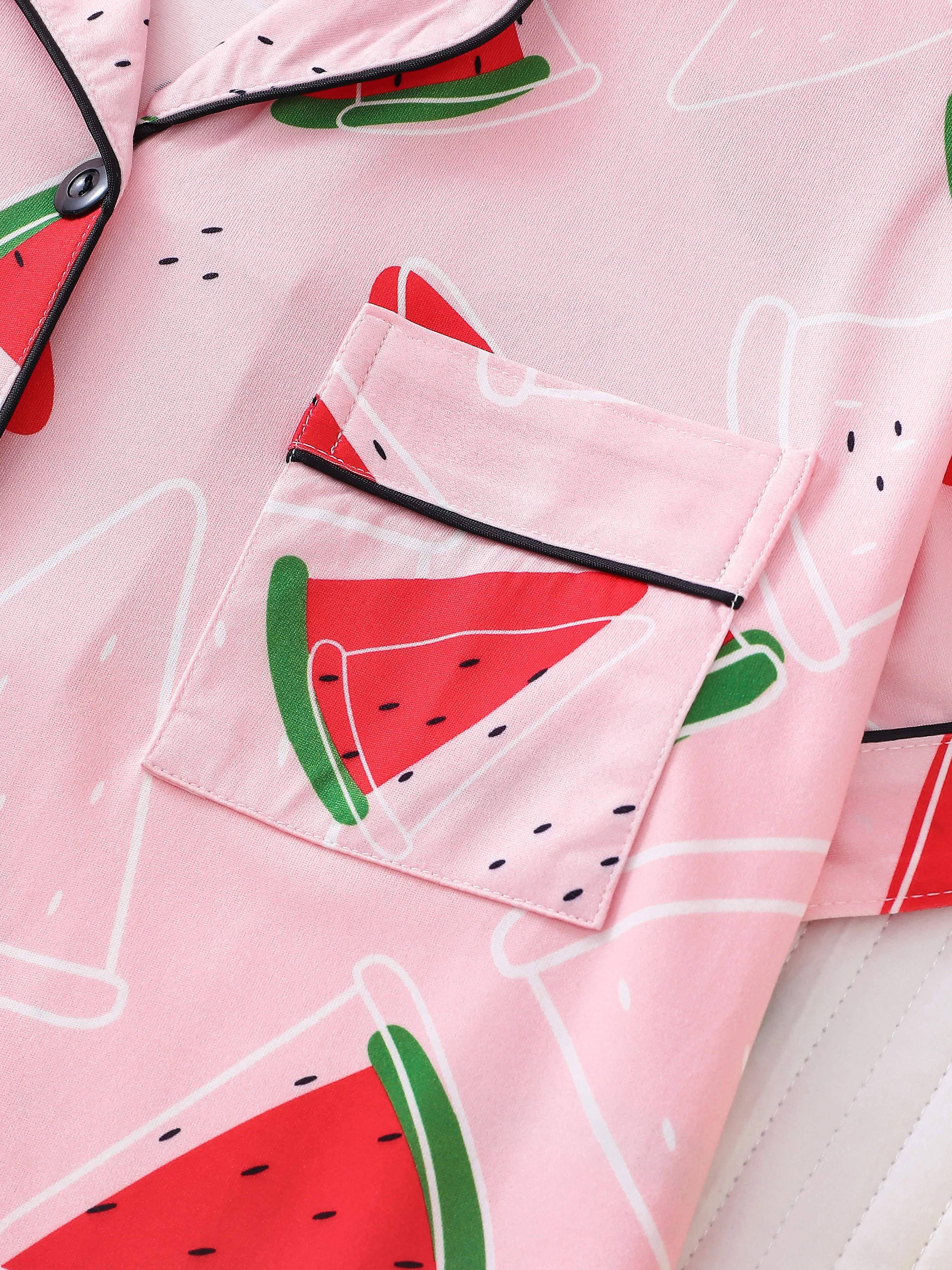 Cute fruit watermelon print pajama set for women lapel short-sleeved top and loose shorts casual pajamas for women