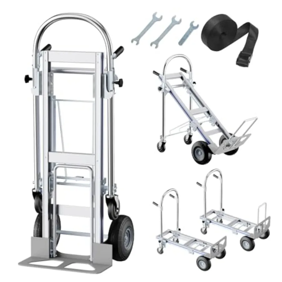 

Hand Trucks Heavy Duty Aluminum Dolly Cart 3 in 1 Design 1000 Lbs Capacity with Solid Wheels - Foldable Portable Ergonomic Hand