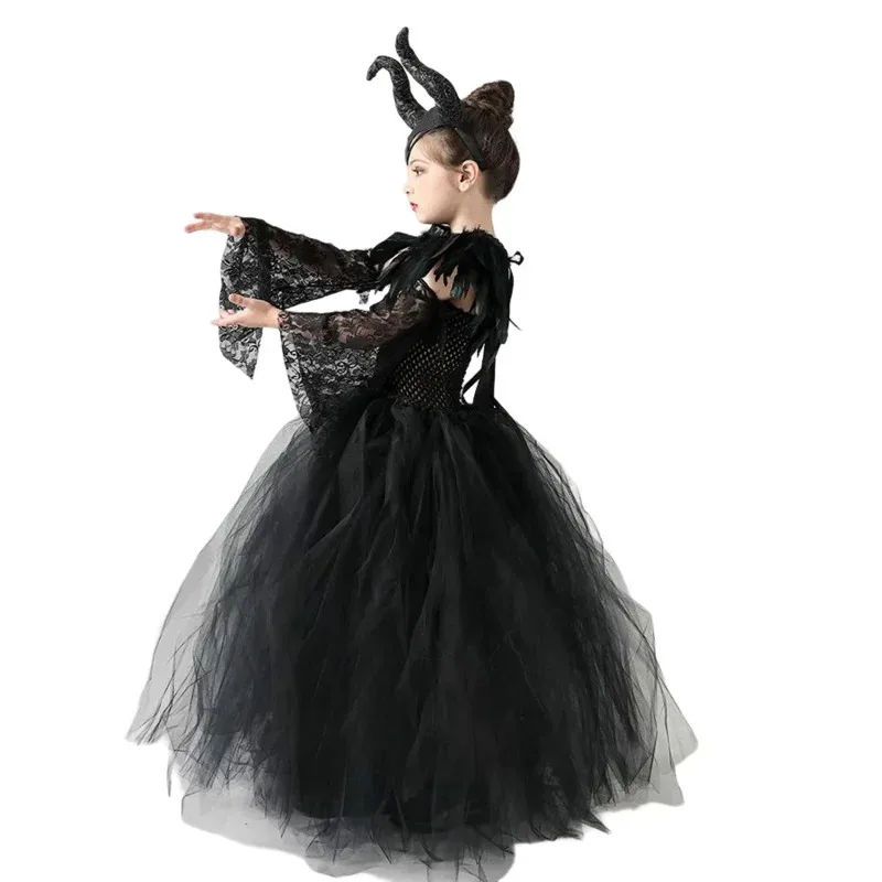 MUABABY Halloween Maleficent Tutu Dress Mistress of Evil Cosplay Costume for Girls Vallain Evil Queen Malefient Clothing Vesidos