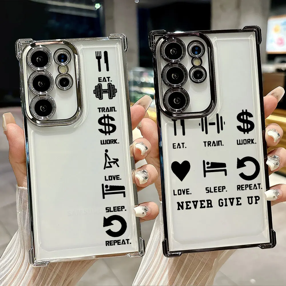

Eat Sleep Train Lift Funda For Samsung S26 Ultra Phone Case For Galaxy S25 FE S26 S24 S23 S22 S21 Ultra S20 Plus 5G Clear Cover