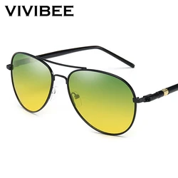 VIVIBEE Men Day Night Vision Glasses Metal Aviation UV400 Polarized Yellow Lens Women Driving Sunglasses Classic Goggles