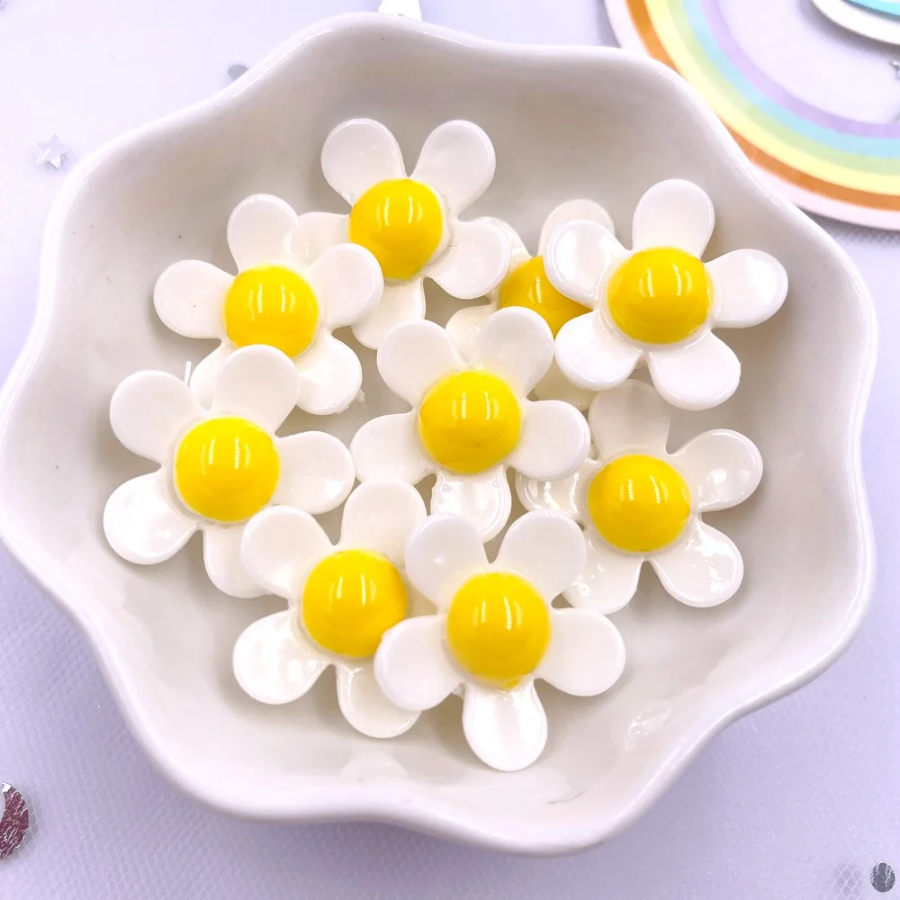 Resin Kawaii Colorful Painted Lacquer Varnish Flower Flatback Stone Scrapbook 3D Figurine 20PCS DIY Bow Decor Accessories Crafts