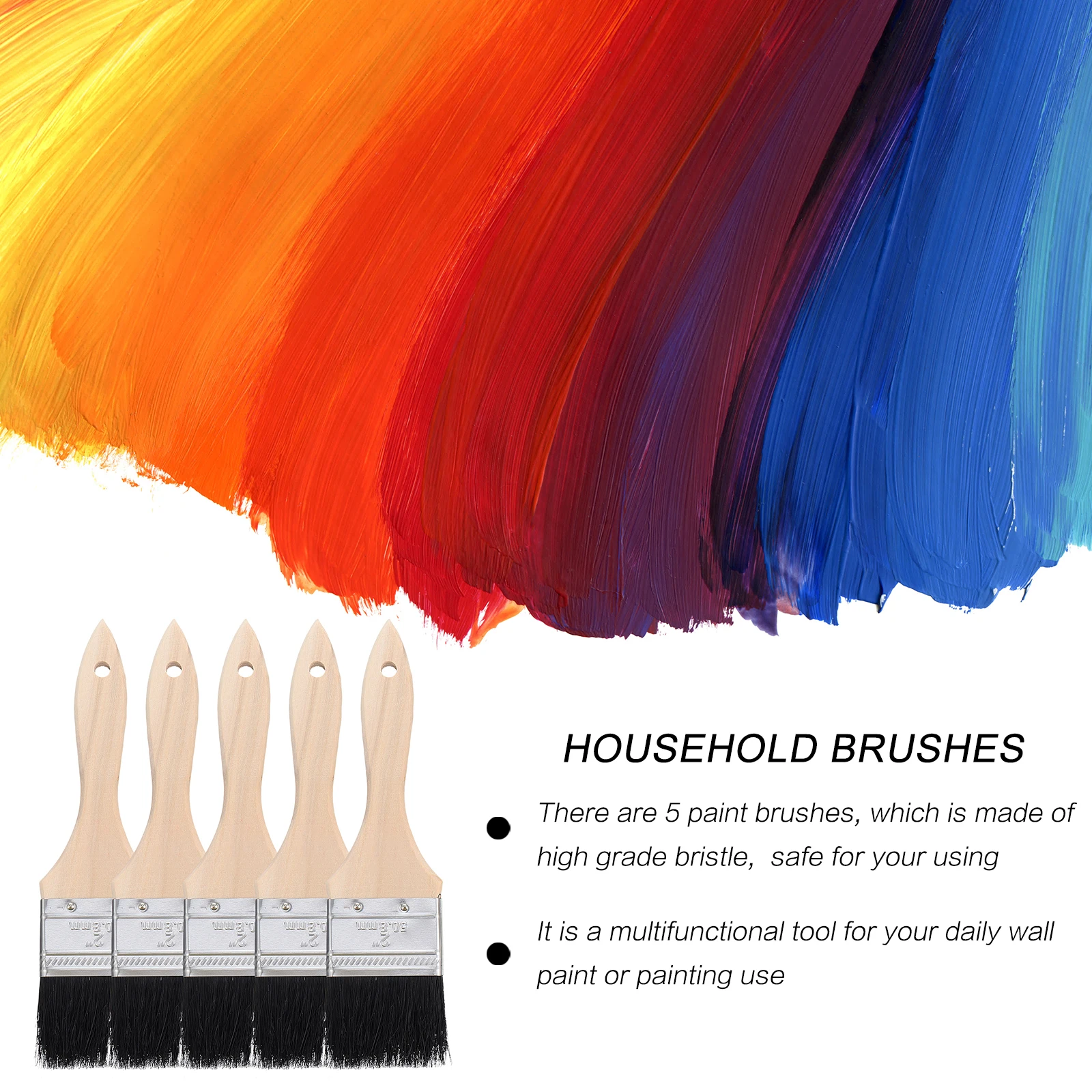 

5PCS Black Pig Bristle Paint Brush 2Inch Eco Bristles Wooden Handle Boat Oil Household Storage MultiPurpose Painting Tools