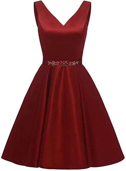 

ANGELSBRIDEP V-Neck Short Homecoming Dresses Fashion Sash Beading Satin Birthday Sexy Graduation Party Gowns