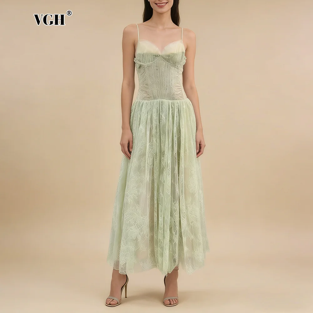 

VGH Art Exhibitions Черное макси-платье с корсетом из кружева и пэчворка для женщин, на тонких бретельках, с блестящим фатином, для торжественных ужинов