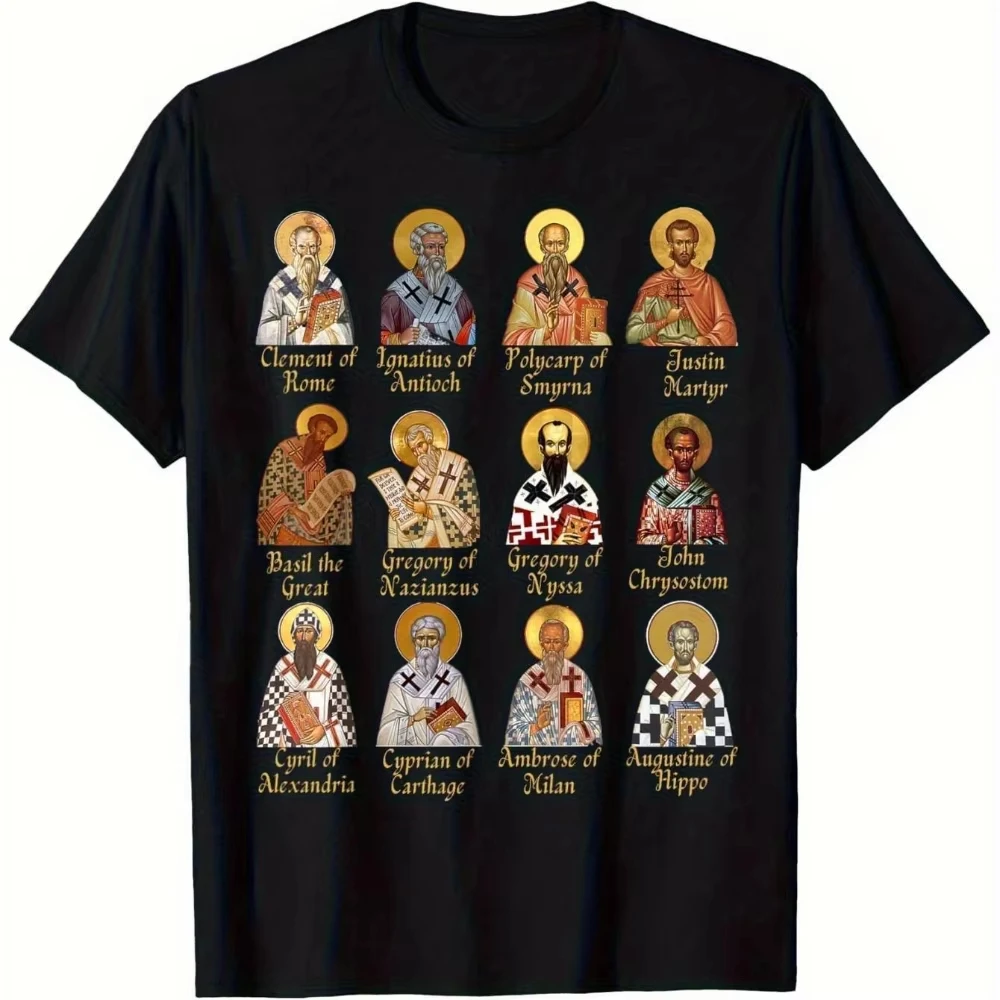 Wheat&Chaff Unisex T-Shirt Augustine Ambrose Religious Graphic Design 12 Church Fathers Breathable Soft Crew Neck Tee