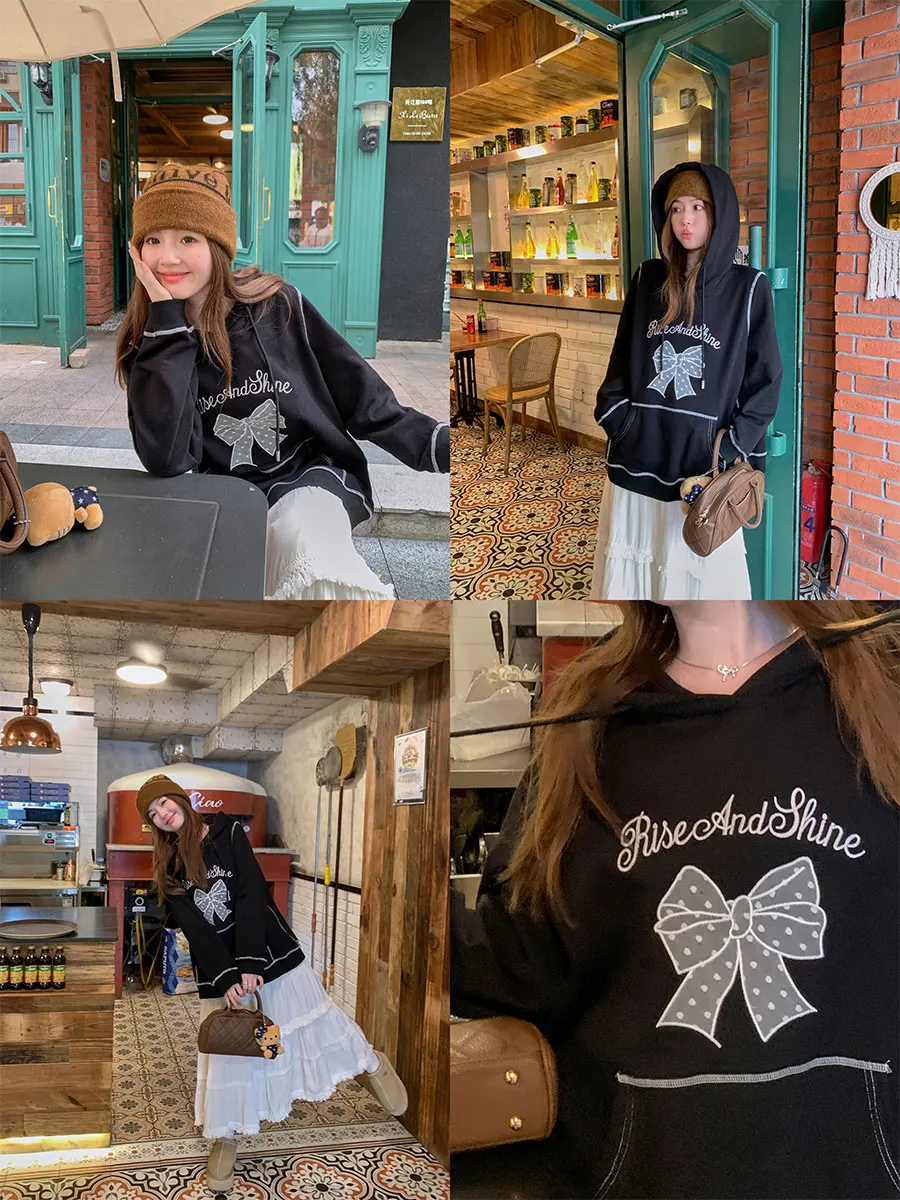 

Толстовка с капюшоном и подкладкой Mae Fce, толстовка с длинными рукавами и круглым вырезом, повседневная удобная женская одежда больших размеров, зимний сезон