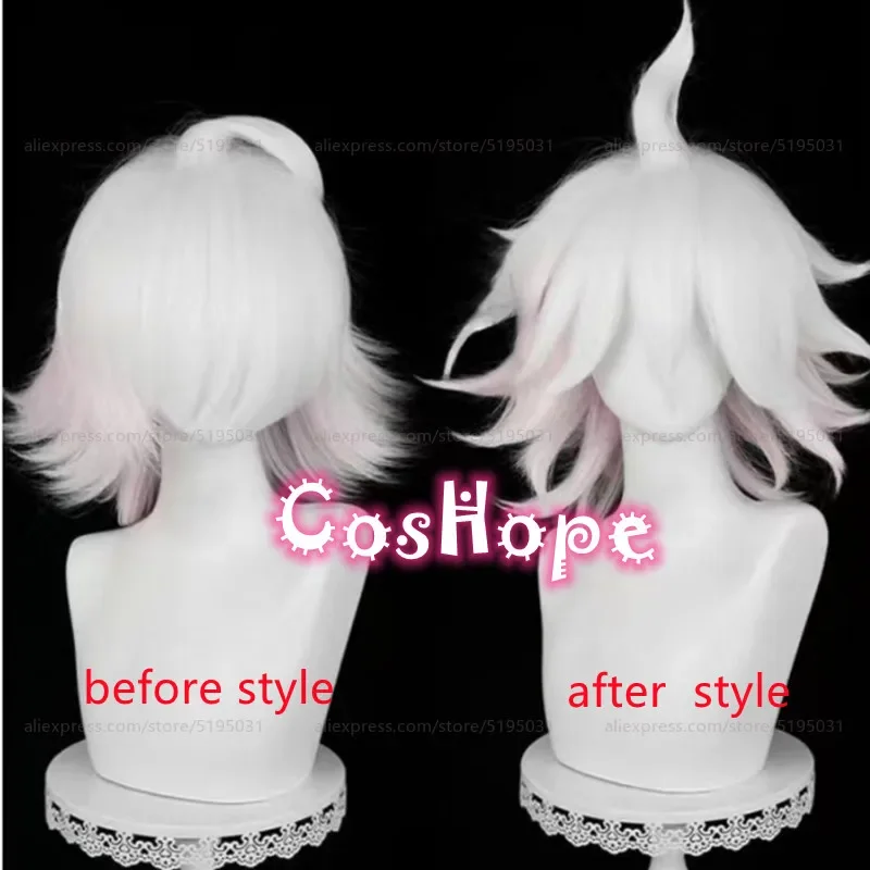 Nagito Komaeda Cosplay Wig 37cm Short Pink White Gradient Wig Cosplay Anime Cosplay Heat Resistant Synthetic Hair