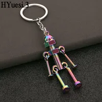 Vintage Screw Robot Keychain Creative Movable Joint Steampunk Robot Keyrings Women Men Purse Bag Backpack Ornament