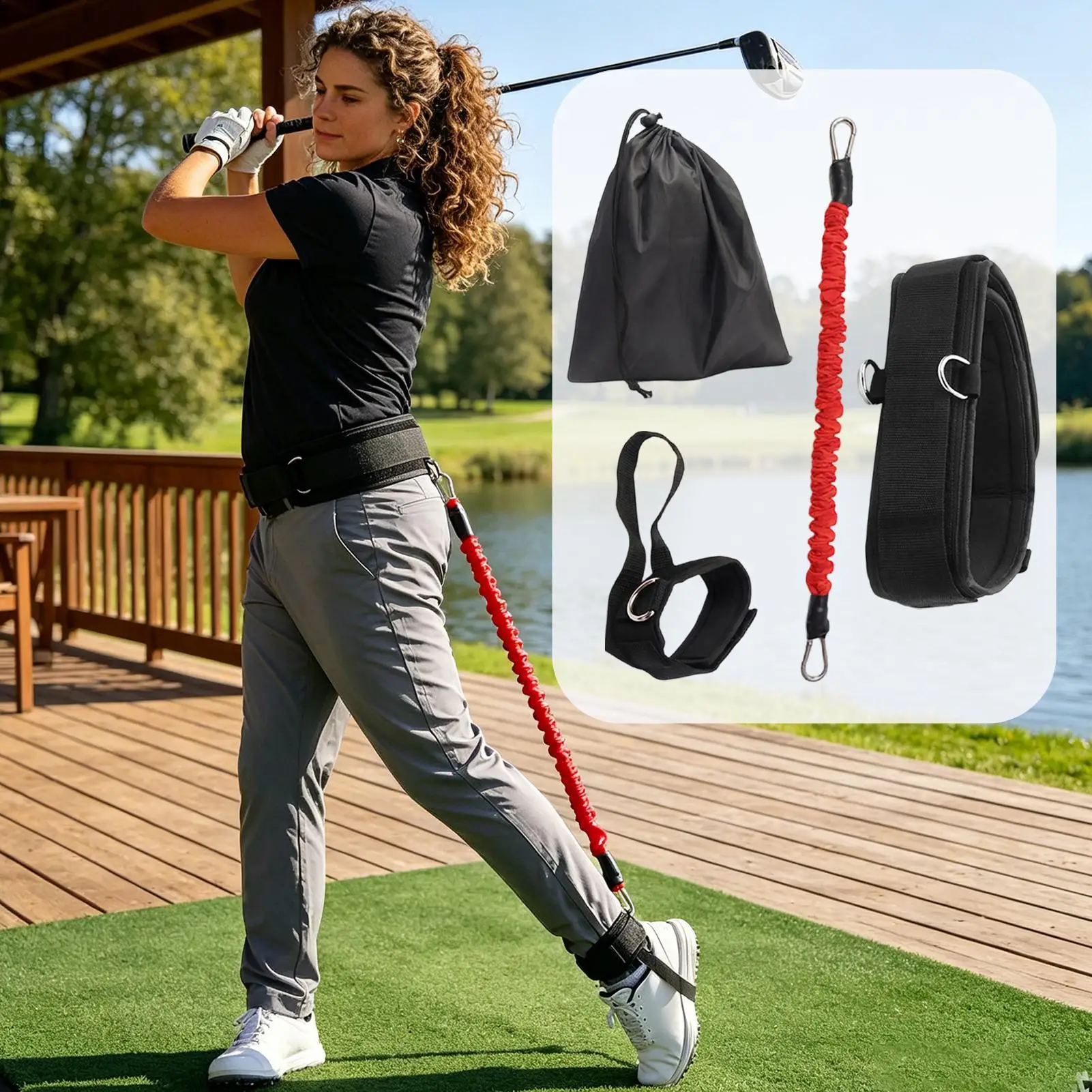 Golf Swing Training Aid With Adjustable Belt Ankle Strap Handbag Beginner Golf Swing Aid For Driving Range Backyard Garage