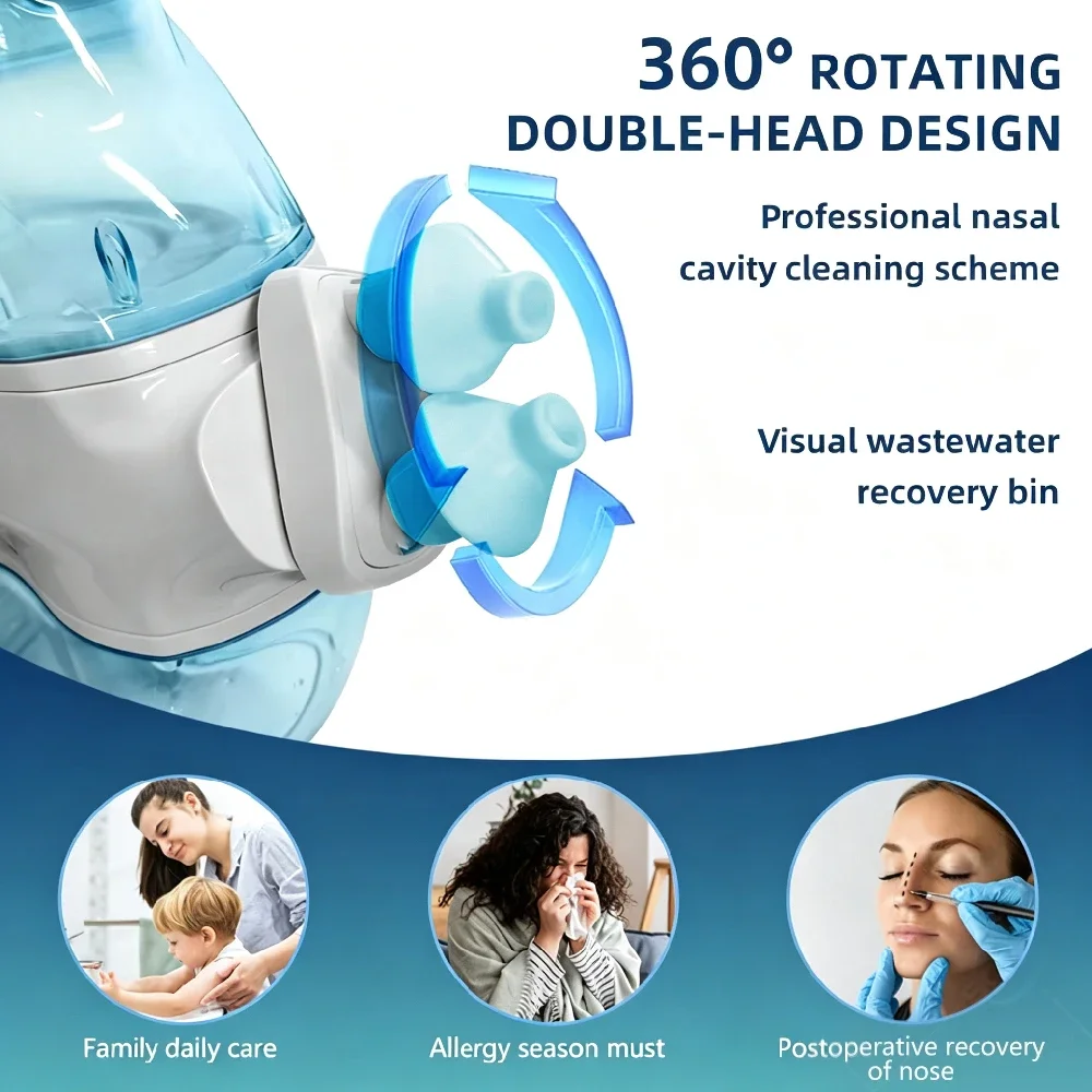 1Pcs Electric Nasal Washer Irrigation System, 360 Rotating Double-Head Nasal Rinse Kit with Salt Pods for Daily Care