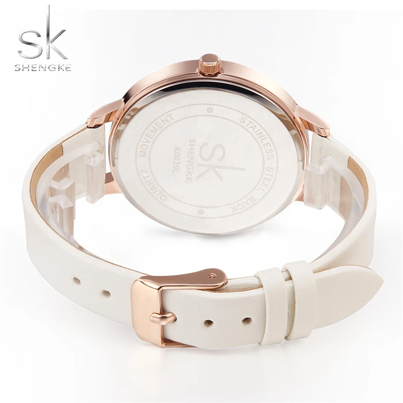 Shengke SK Top Watches Women Brand Leather Quartz Wristwatches Luxury Design Clock for Ladies Charm Flowers Dial Montre Femme