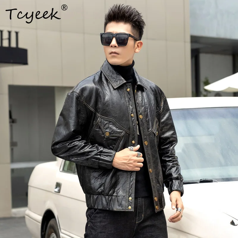 Tcyeek Natural Sheepskin Real Leather Jacket Men Clothes Streetwear Autumn Coats Man Motocycle Coat Trendy Jaqueta De Couro 2026