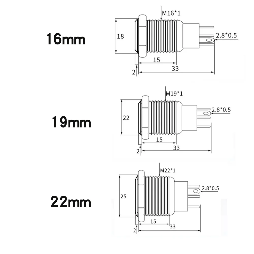 5pcs 16/19/22mm Metal Power Switch Flat Head With Connector LED Light Momentary Lock Button Car Start Switch 5v 12v 24v 220v Red