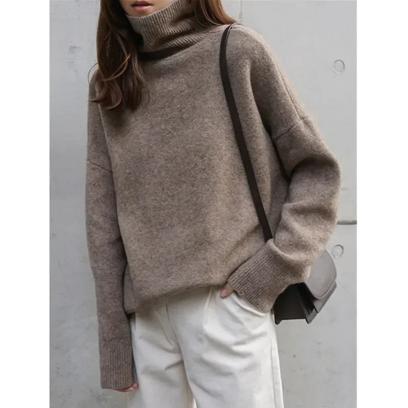 High Neck Sweater For Women Loose Leisure Thick Cashmere Pullovers Autumn Winter Knitted Women\'s Long Sleeve Top Turtleneck 2024