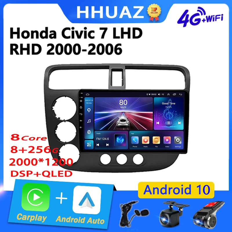 

For Honda Civic 7 LHD RHD 2000 - 2006 Android Car Radio Navigation GPS Auto Stereo 5G Wifi Video Bluetooth No 2din DVD Carplay