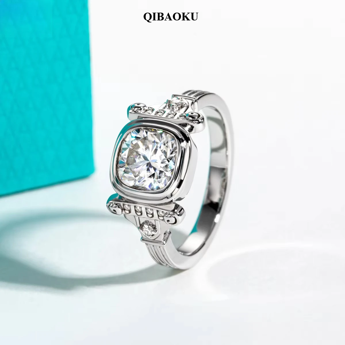 QIBAOKU 2ct D Color Moissanite Roman Column Retro Promise Ring GRA S925 Sterling Silver Wedding Rings for Women Men Jewelry 2026