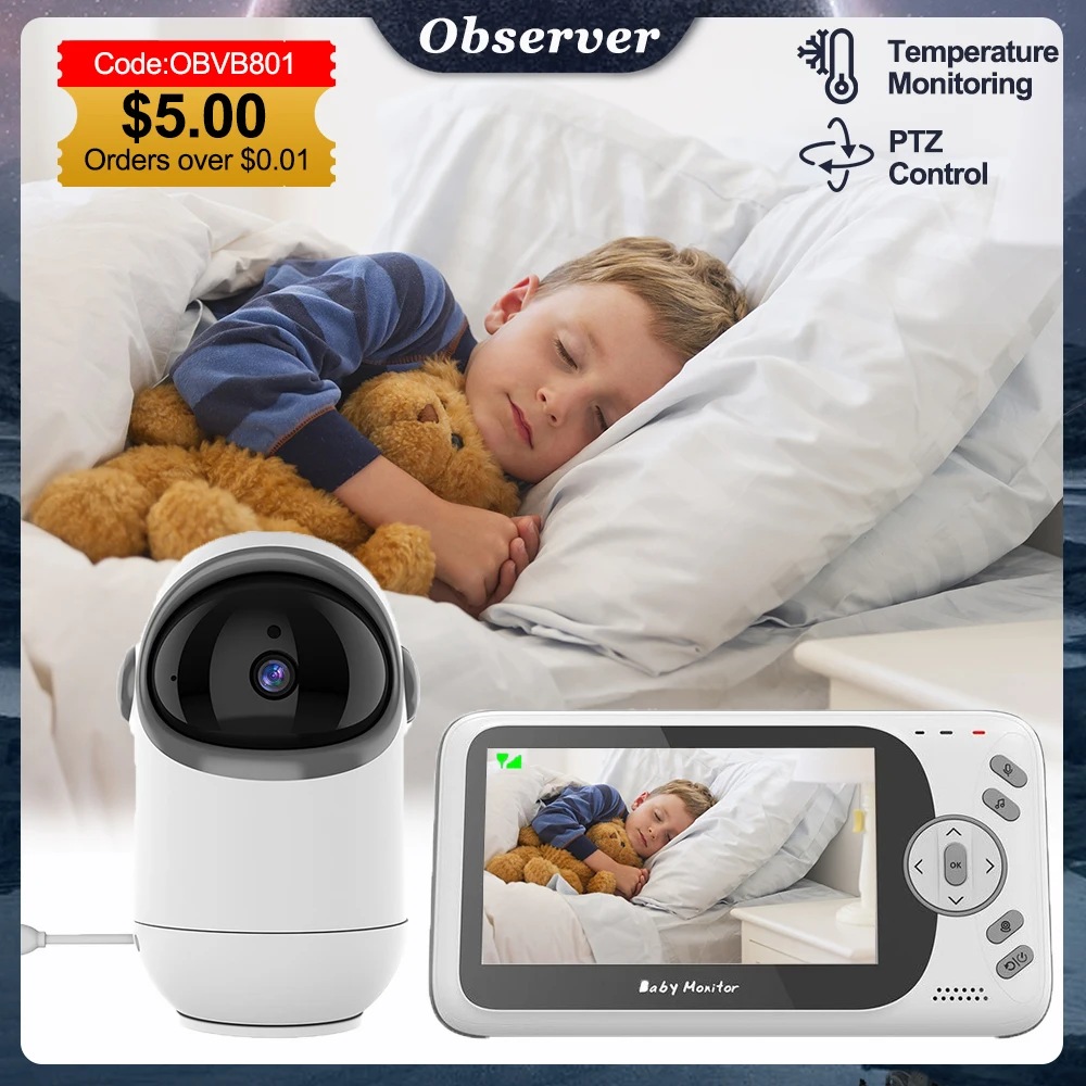 

VB801 Video Baby Monitor with Pan Tilt Camera Indoor 4.3 Inch 2.4G Wireless Two Way Audio Night Vision Security Cam Babysitter