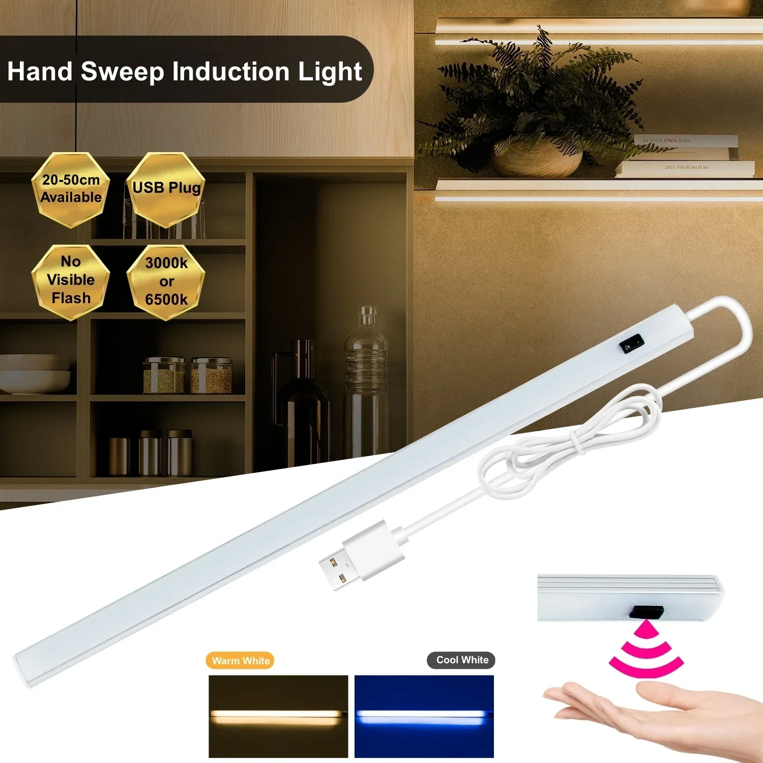 

Hand Sweep Induction LED Light Bar Motion Sensor Under Cabinet Lamp for Kitchen Restroom Detector Tube Beside Table Night Light