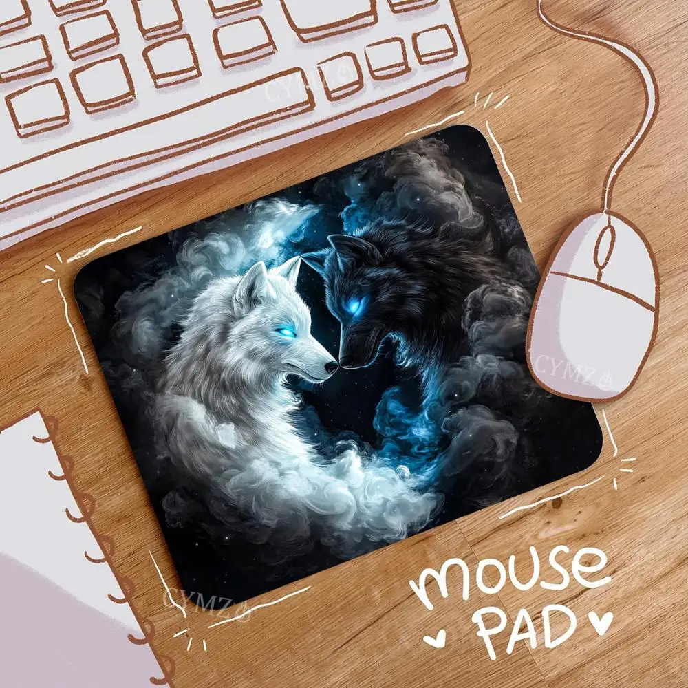 Fantasy Wolf Spirit Mouse Pad Desk Mat with Stitched Edge Non-Slip Rubber Base Small Office Mousepad PC Accessories Mauspad