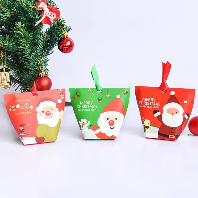 12/24 Pieces Merry Christmas Happy New Year Candy Box, Red Green Purple Santa Paper Gift Bag Candy Container For Class Kids B075
