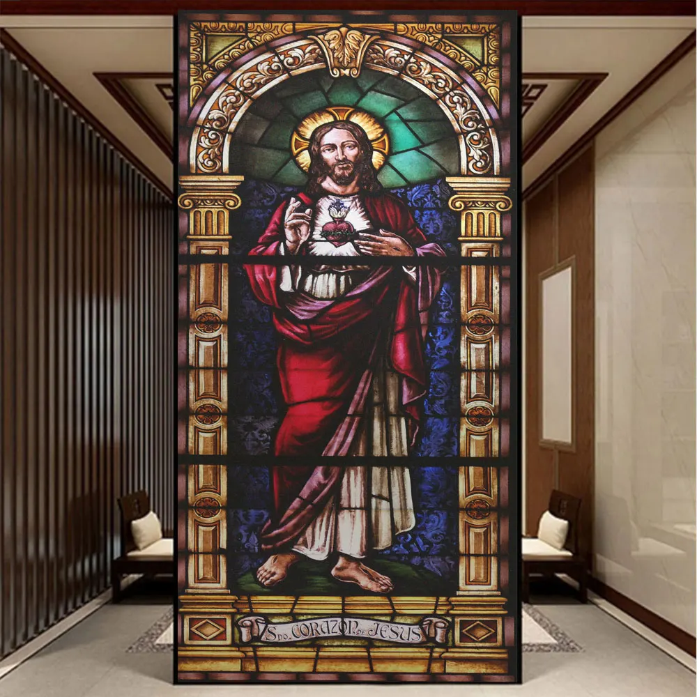 Window Privacy Film UV Blocking Heat Control Glass Static Cling Church Jesus Decorative Semitransparent Glass Sticker
