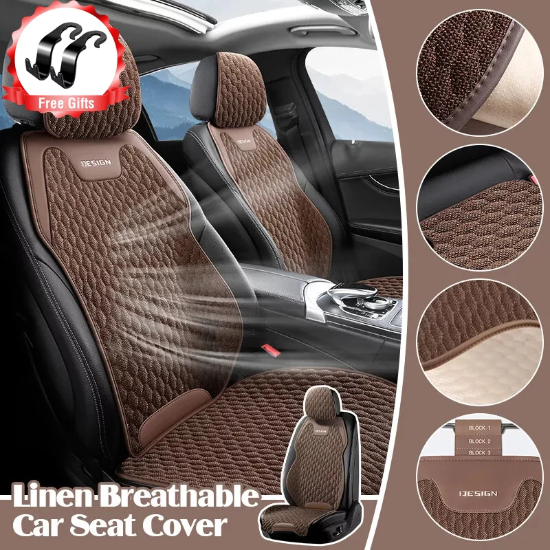 

Car Ice Silk Seat Cover Breathable Linen Ventilated Four-Season Seat Cover Comfortable Non-Slip Cushion Car Interior Accessories