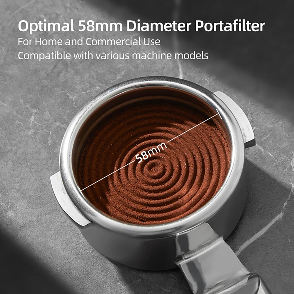 zeroHero Espresso Portafilter 58mm Double Spout Wood Handle 304 Steel for Gaggia Rocket ECM Home Barista Coffee Brewing Kit and