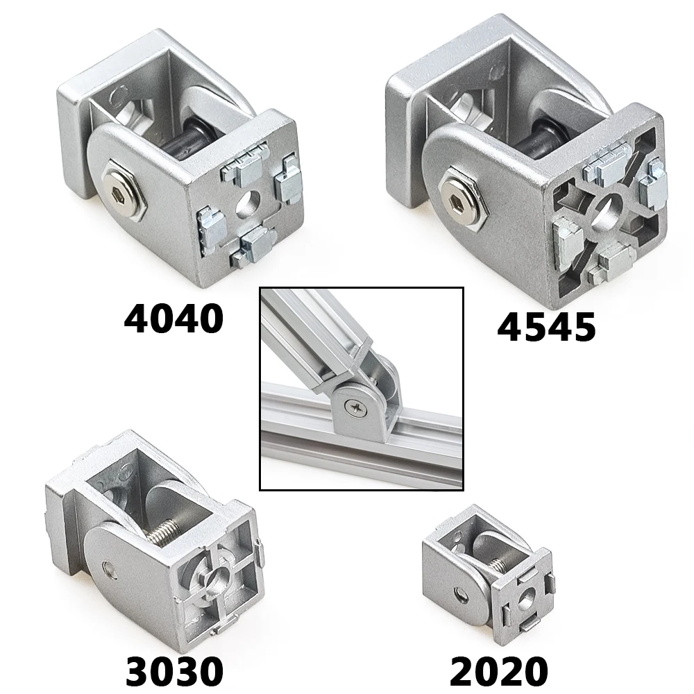 2020 3030 4040 4545 Flexible Hinge Pivot Joint Aluminum Fittings Right Angle Connector for Aluminum Profile