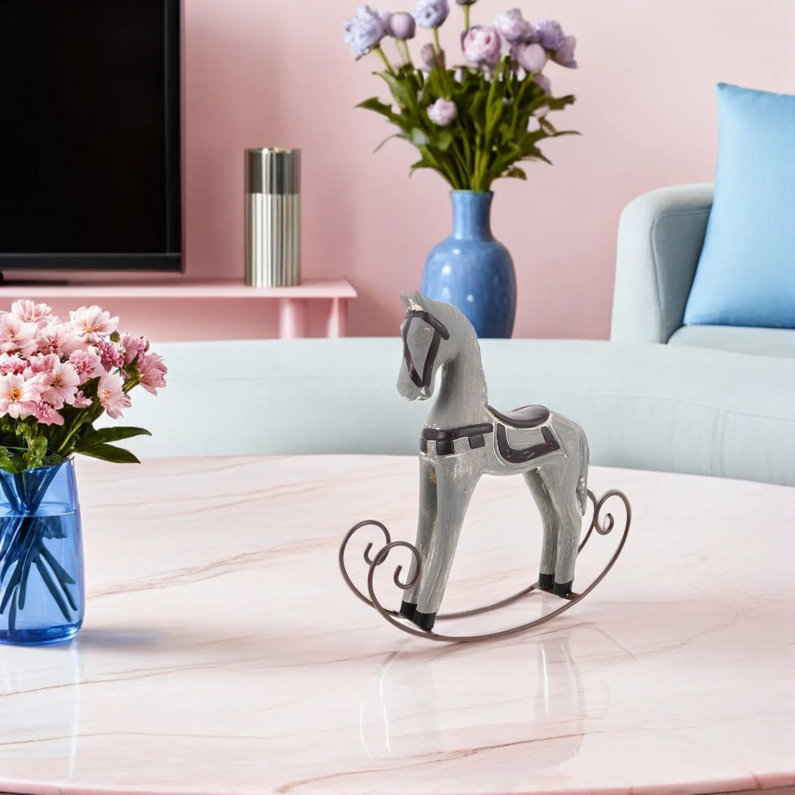 Handmade Wooden Rocking Horse Sculpture Nordic Design Minimalist Animal Decoration for Living Room Office Bookshelf Fireplace