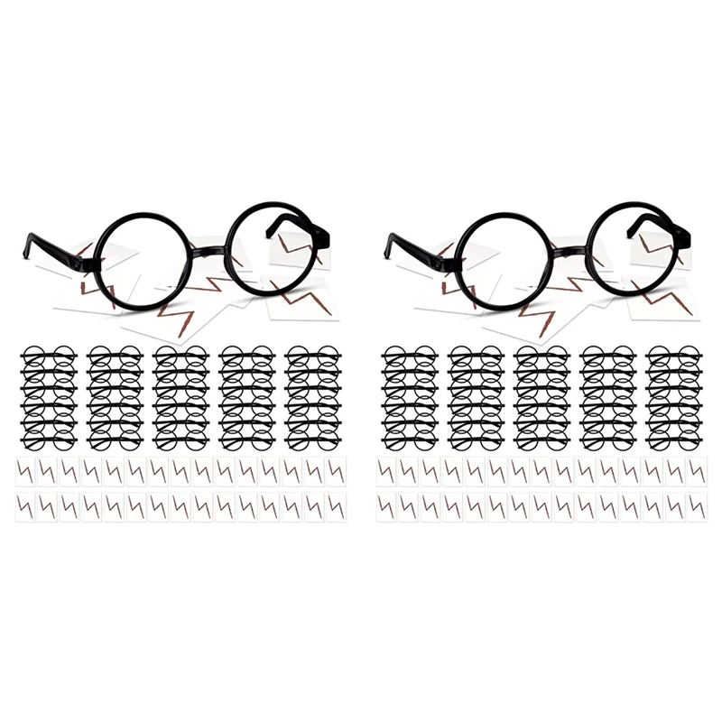 

60 шт., круглая оправа для очков-волшебников без линз, очки с 30-секционными татуировками на болтах для детей, вечеринка на Хэллоуин